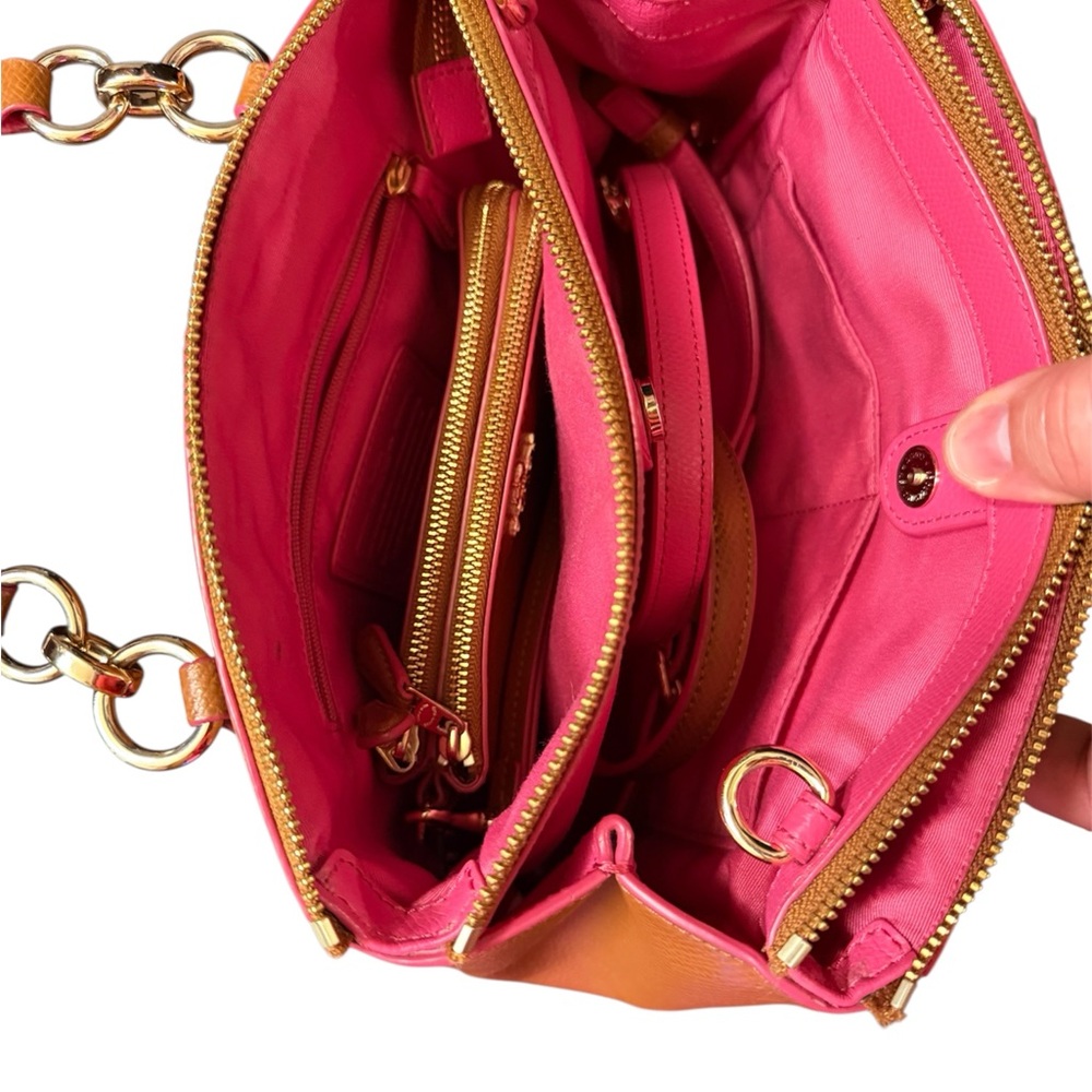 Coach Tan Pebbled Leather Satchel with Pink Trim - Picture 5 of 9